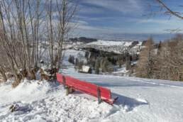 Appenzell Ausserrohden, Appenzeller Vorderland, Aussicht, Aussichtsbank, Bank, Berge, Frost, Rehetobel, Winter