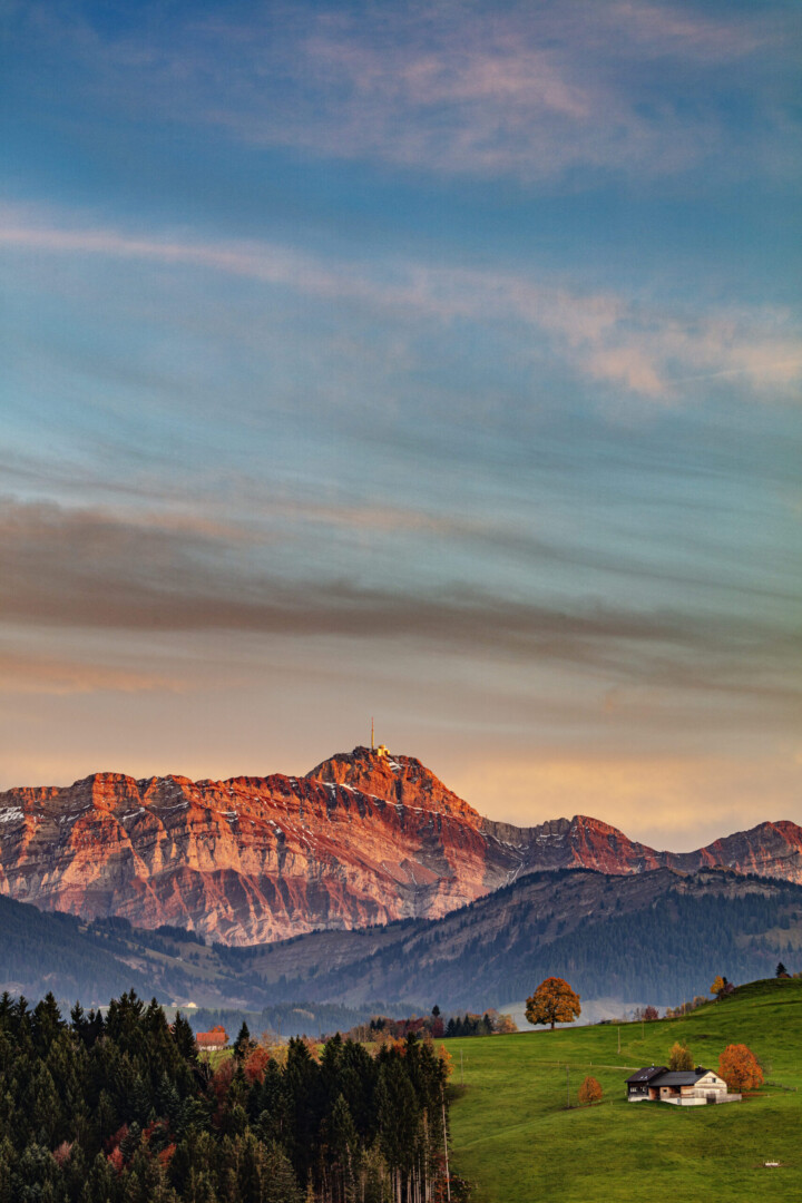 Alpstein, Appenzell, Appenzell Ausserrohden, Autumn, Berg, Fall, Herbst, Ostschweiz, Schweiz, Streusiedlung, Suisse, Switzerland, Säntis, Säntisbahn, Säntisbahn Säntis, Waldstatt