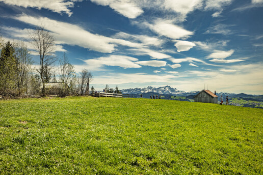 Appenzell, Appenzell Ausserrohden, Clouds, Freuerstelle, Frühling, Haus, Hütte, Ostschweiz, Rehetobel, Schweiz, Sonnenschein, Spring, Suisse, Switzerland, Verkehr, Wanderweg, Weg, Wolken