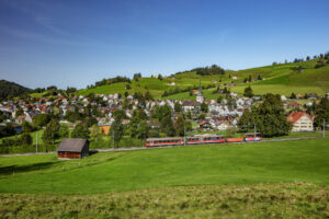 Appenzell, Autumn, Dorf, Eisenbahn, Fall, Gais, Herbst, Schienenverkehr, Schweiz, Streusiedlung, Suisse, Switzerland, Verkehr