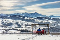 Appenzell Ausserrohden, Appenzeller Land Tourismus AR, Appenzeller Vorderland, Aussicht, Aussichtsbank, Bank, Jahreszeiten, Rehetobel, Winter