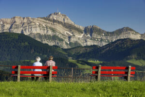 Alpen, Alpstein, Appenzell, Appenzell Ausserrohden, Appenzeller Hinterland, Aussichtsbank, Bank, Ostschweiz, Schweiz, Suisse, Switzerland, Säntis, Tourismus, Waldstatt
