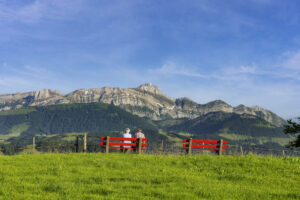 Alpen, Alpstein, Appenzell, Appenzell Ausserrohden, Appenzeller Hinterland, Aussichtsbank, Bank, Ostschweiz, Schweiz, Suisse, Switzerland, Säntis, Tourismus, Waldstatt